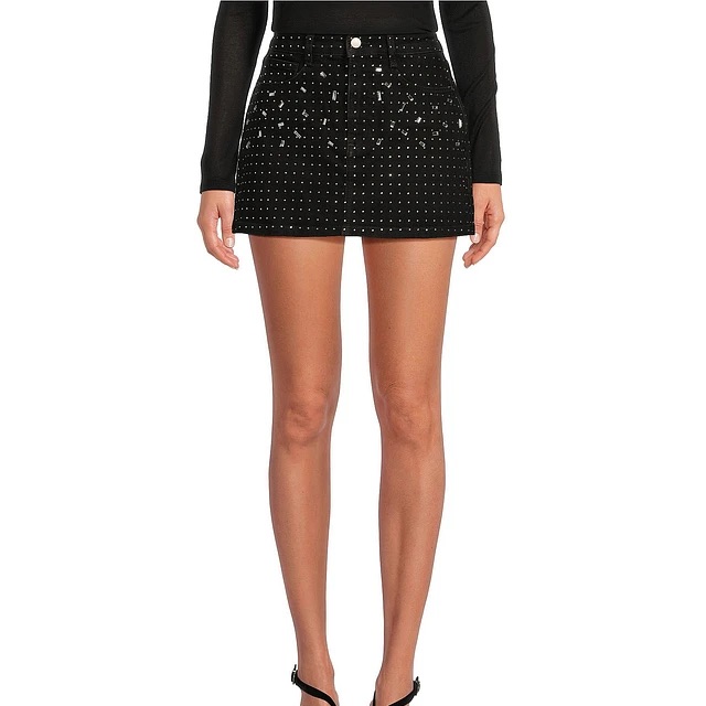 Gianni Bini Black Wash Denim Rhinestone Skirt